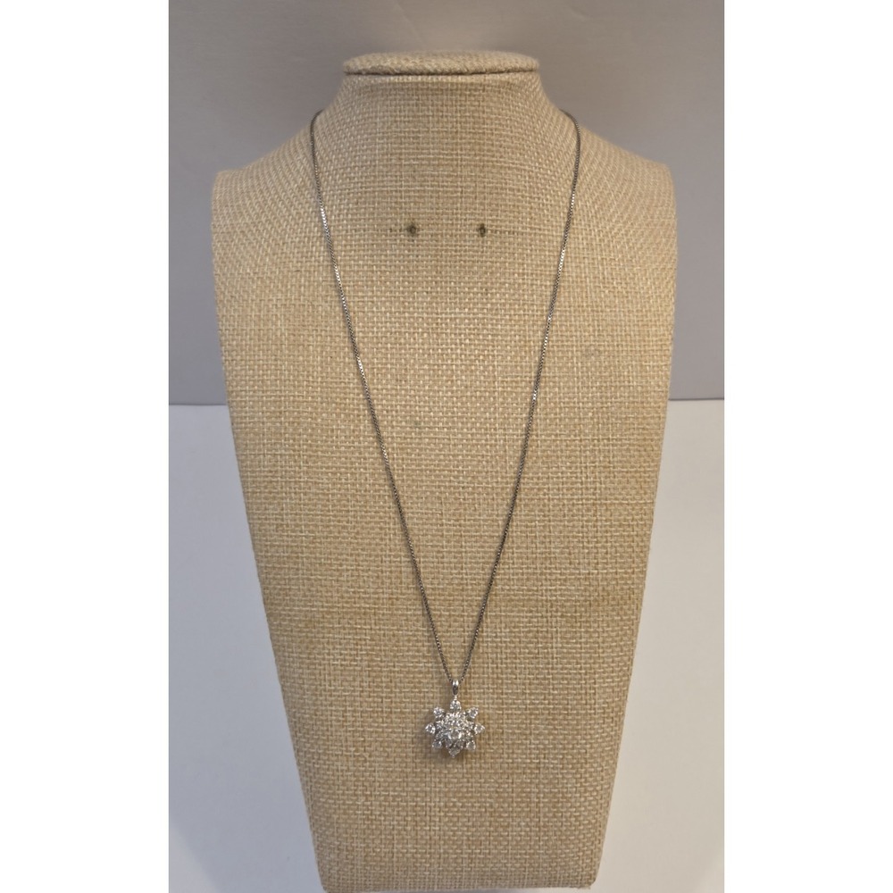 Vintage Italian Sterling Silver & Cluster CZ Snowflake Pendant Necklace‎ 18"